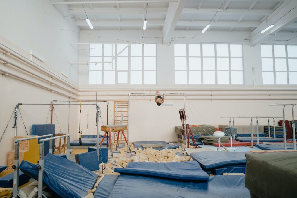 gymnastics equipment in gym